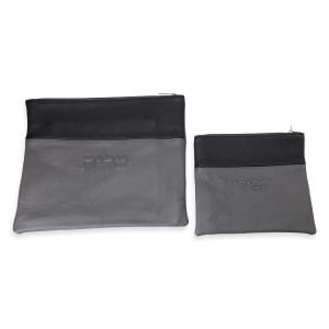 100% Leather Tallit and Tefillin Bags Set - Black and Gray