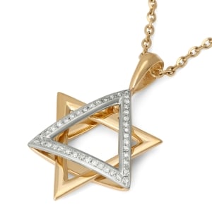 Women's 14K Gold Two-Tone Dangling Star of David Pendant with Diamonds