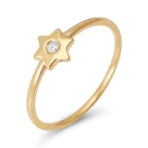 Women's Slim 14K Gold Star of David Ring with Single Diamond