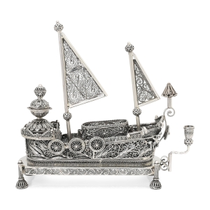 Shoham Yemenite Art Sterling Silver Filigree Ship 4 in 1 Hanukkah and Havdalah Set