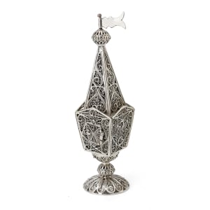 Shoham Yemenite Art Handcrafted Sterling Silver Filigree Tall Besamim Spice Box