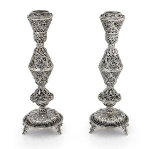 Sterling Silver Filigree Candlesticks - Traditional Yemenite Art Handcrafted