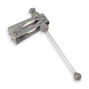 Traditional Yemenite Art Elegant Sterling Silver Filigree Purim Grogger (Noisemaker)