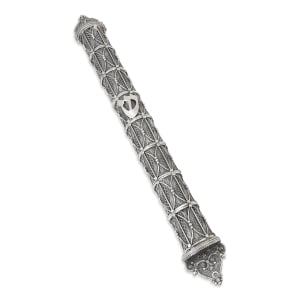 Shoham Yemenite Art Traditional Sterling Silver Domed Mezuzah Case with Elegant Filigree