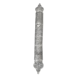 Shoham Yemenite Art Traditional Sterling Silver Large Mezuzah Case with Swirl Filigree Design