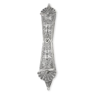 Shoham Yemenite Art Traditional Handcrafted Large Sterling Silver Mezuzah Case with Elaborate Filigree Design