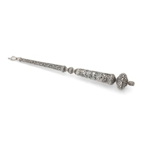Traditional Yemenite Art Long Sterling Silver Torah Pointer with Filigree