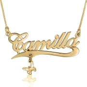 14K Gold Underlined English Name Necklace with Butterfly Charm