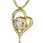 "I Love You" in 12 Languages: 24K Gold Plated and Swarovski Stone Heart Necklace Micro-Inscribed with 24K Gold