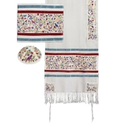Yair Emanuel Birds and Flowers Full Embroidered Raw Silk Women's Tallit (Multicolored)
