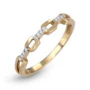 Diamond-Studded 14K Gold Ring With Chain Design