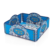 Matzah Tray with Blue and Orange Flower Design By Dorit Judaica