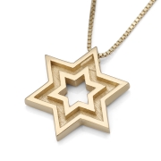 Handcrafted 14K Yellow Gold Double Star of David Pendant Necklace