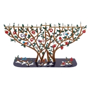 Yair Emanuel Laser-Cut Hand-Painted Hanukkah Menorah – Tree with Birds and Pomegranates