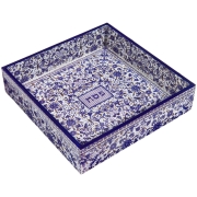 Yair Emanuel Painted Wooden Matzah Tray - Blue Flowers