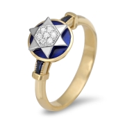 Elegant Star of David 14K Gold Ring With Diamond & Sapphire Accent