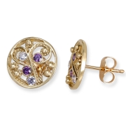 Rafael Jewelry Handcrafted 14K Yellow Gold Filigree Earrings With Amethyst and Lavender Stones