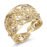 Rafael Jewelry Handcrafted 14K Yellow Gold Filigree Ring With Amethyst and Lavender Stones