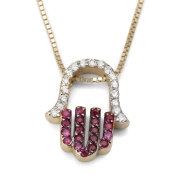 Ruby & White Diamond-Accented 14K Yellow Gold Hamsa Necklace