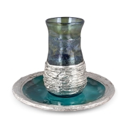 Handmade Blue Glass and Sterling Silver-Plated Stemless Kiddush Cup