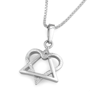Rafael Jewelry Handcrafted 14K White Gold Heart & Star of David Pendant Necklace