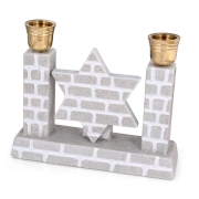 Jerusalem Stone Star of David Candlesticks (Grey)