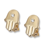 14K Gold Hamsa Stud Earrings with Diamond Stones
