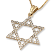 Star of David 14K Gold Diamond Studded Necklace