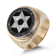 Interlocked Star of David 14K Gold Black and White Diamond Men's Kabbalah Ring