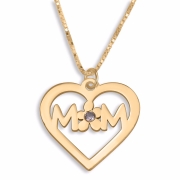 Hebrew Name Necklace Double Thickness Gold-Plated Heart Initials Necklace with Crystal (English/Hebrew) 