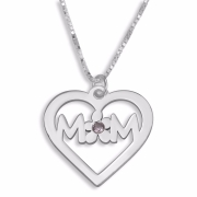 Hebrew Name Necklace Double Thickness Silver Heart Initials Necklace with Crystal (English/Hebrew) 