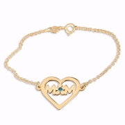 Double Thickness Gold-Plated Mom Heart Flower Bracelet with Birthstone