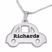 Double Thickness Silver Car Name Necklace (English/Hebrew) 