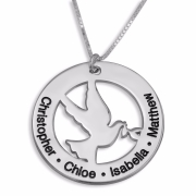 Double Thickness Silver Dove Names Necklace (English/Hebrew) 
