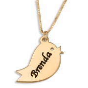 Double Thickness Gold-Plated Bird Name Necklace (English/Hebrew) 