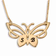 Double Thickness Gold-Plated Butterfly Initials Necklace (English/Hebrew) 