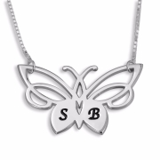 Double Thickness Silver Butterfly Initials Necklace (English/Hebrew) 