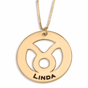 Hebrew Name Necklace Double Thickness Gold-Plated Taurus Zodiac Name Necklace (English/Hebrew) 