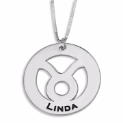 Hebrew Name Necklace Double Thickness Silver Taurus Zodiac Name Necklace (English/Hebrew) 