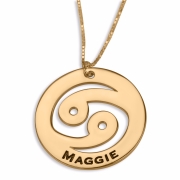 Hebrew Name Necklace Double Thickness Gold-Plated Cancer Zodiac Name Necklace (English/Hebrew) 