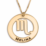 Hebrew Name Necklace Double Thickness Gold-Plated Scorpio Zodiac Name Necklace (English/Hebrew) 