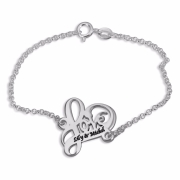 Double Thickness Silver Personalised Love Script Bracelet