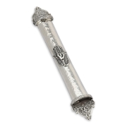 Handcrafted Sterling Silver Mezuzah Case With Large Hamsa Design By Traditional Yemenite Art