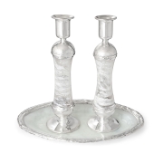 Large Sterling Silver-Plated Glass Shabbat Candlesticks (White)