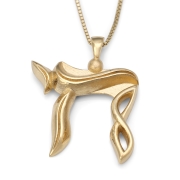 14K Gold Modern Chai Pendant Necklace (Choice of Colors)