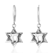 Marina Sterling Silver Star of David and Chai Earrings