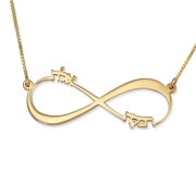 14K Gold Double Thickness Hebrew / English Two Names Infinity Name Necklace