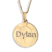 14K Gold English Laser-Cut Soccer Ball Name Necklace
