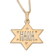 24K Gold Plated Silver Star of David Necklace with Name in English-Tribal Script