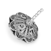 Traditional Yemenite Art Handcrafted Sterling Silver Ornate Rounded Dreidel With Filigree Design